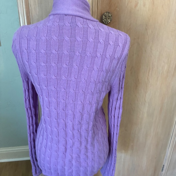 Talbots Purple Merino Wool Cable Cardigan Sweater - Picture 14 of 15